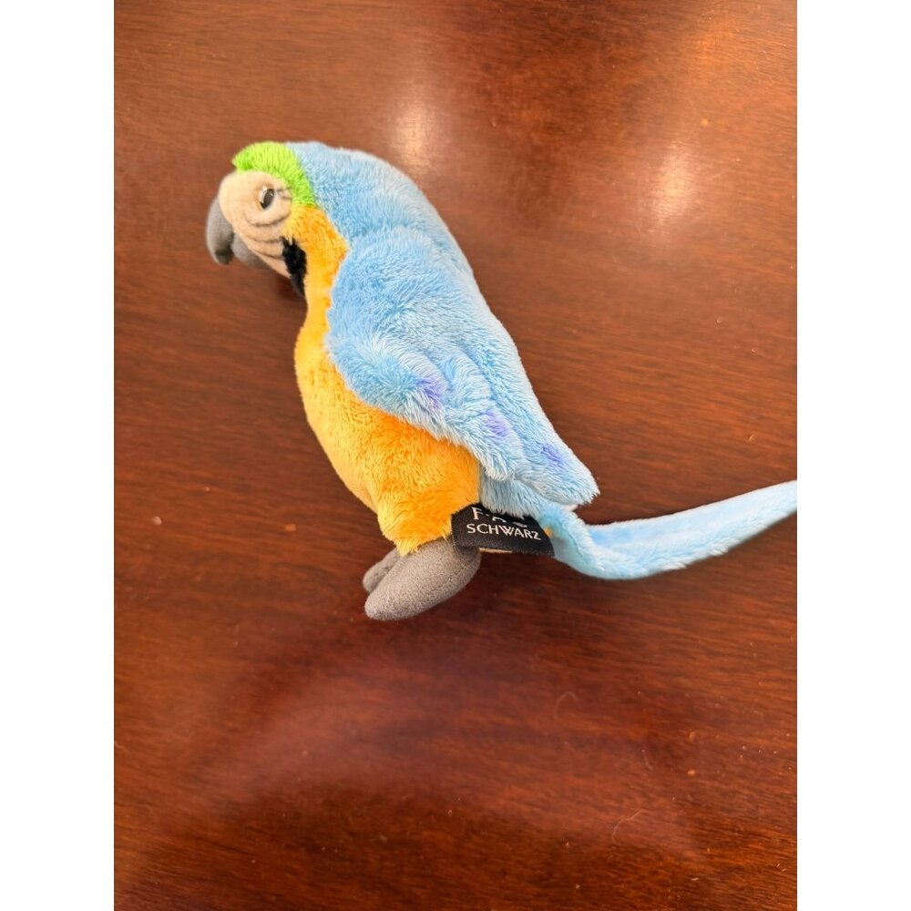 F.A.O Schwarz Plush Parrot Macaw Stuffed Animal Toy 8" Blue & Yellow